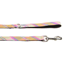 Purplebone Check Dog Lead Yellow / Pink